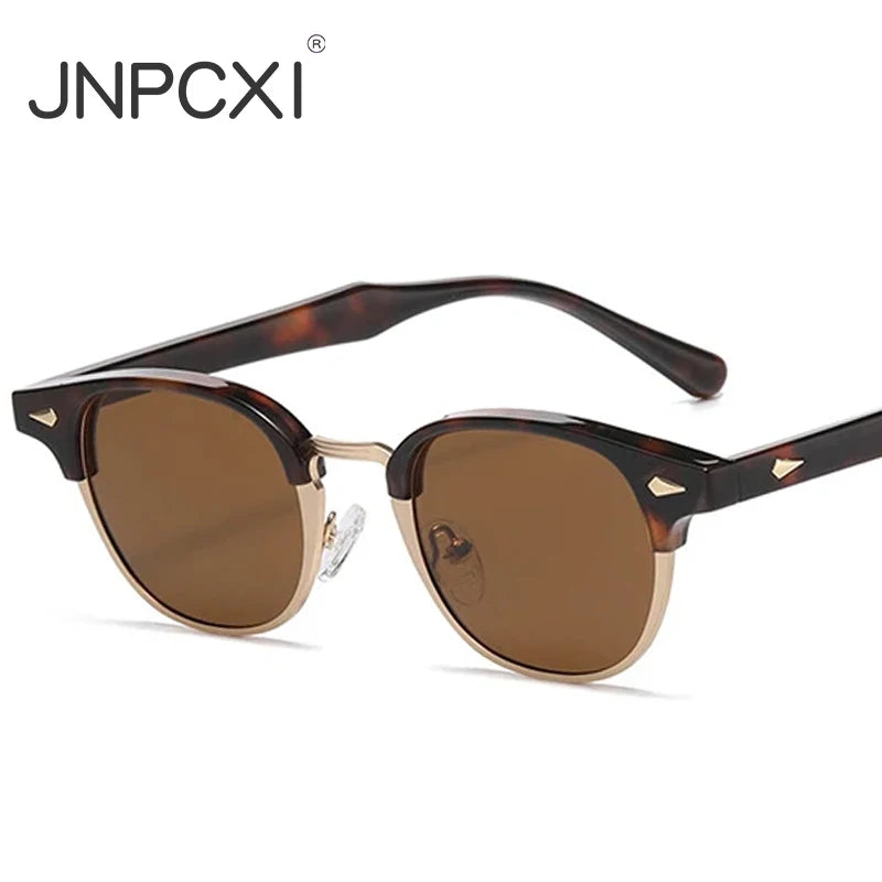 JNPCXI New Retro Classic Semi-Metal Oval Women Sunglasses Fashion Punk Men Rivets Shades UV400 Sun Glasses