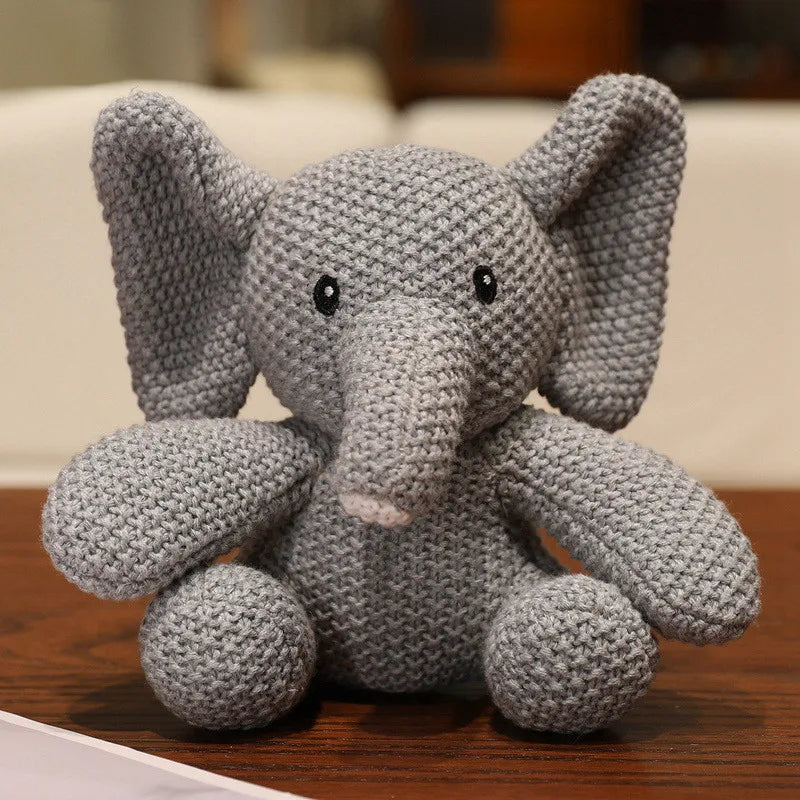Cute Knitted Cartoon Animal Toy Stuffed Cow Cattle Fox Dinosaur Whale Shark Sitting Standing Small Appeasing Gift