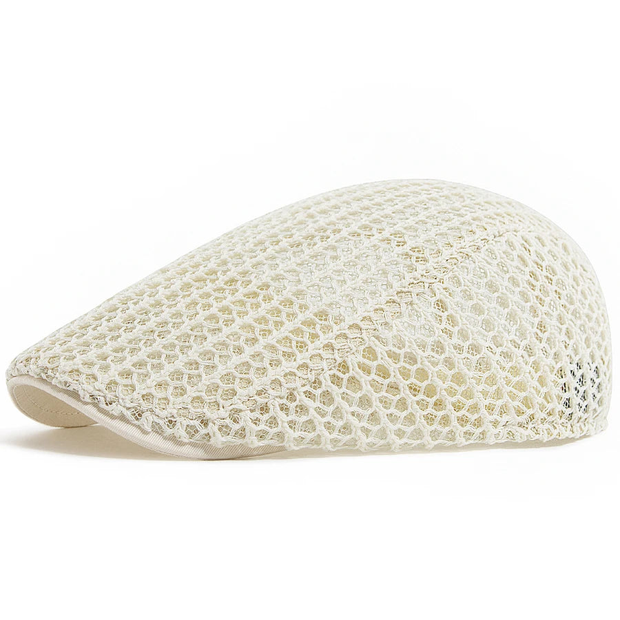 Summer Thin Crochet Hat Women Fashion Mesh Beret Casual Men Newsboy Cap Weave Sun Visor Flat Hat Female For 56-60cm Adjustable