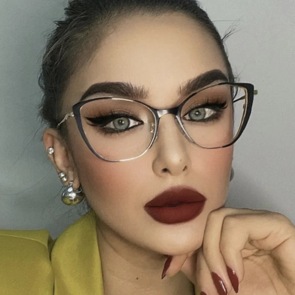 JNPCXI New Fashion Women Anti Light Blue Cat Eye Glasses Frame Retro Hight Quality Luxury Optical Computer Reading Eyeglasses