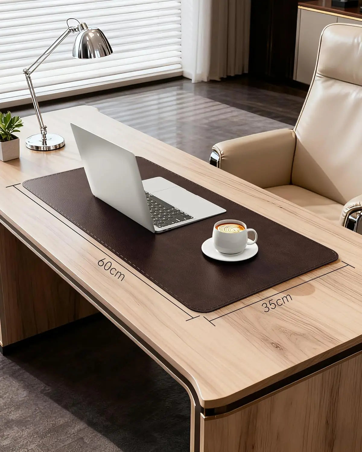 Genuine Calfskin Leather Desk Pad, Office Desk Mat with Non-Slip Bottom, Smooth Surface for Mouse & Keyboard, Desk Protector