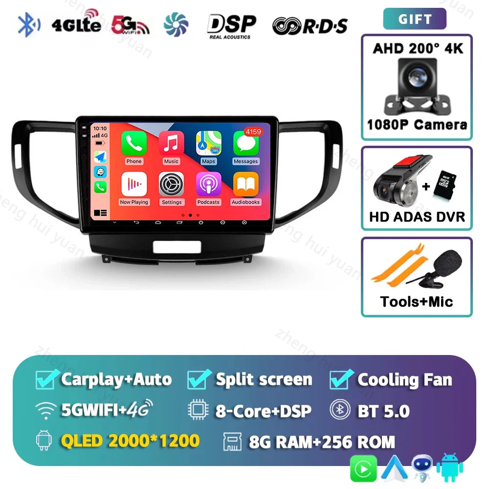 Android 14 For Honda Accord 8 2008 - 2012 CarPlay Auto 2K QLED Car Radio Multimedia Video Player GPS stereo Head Unit 4G WIFI