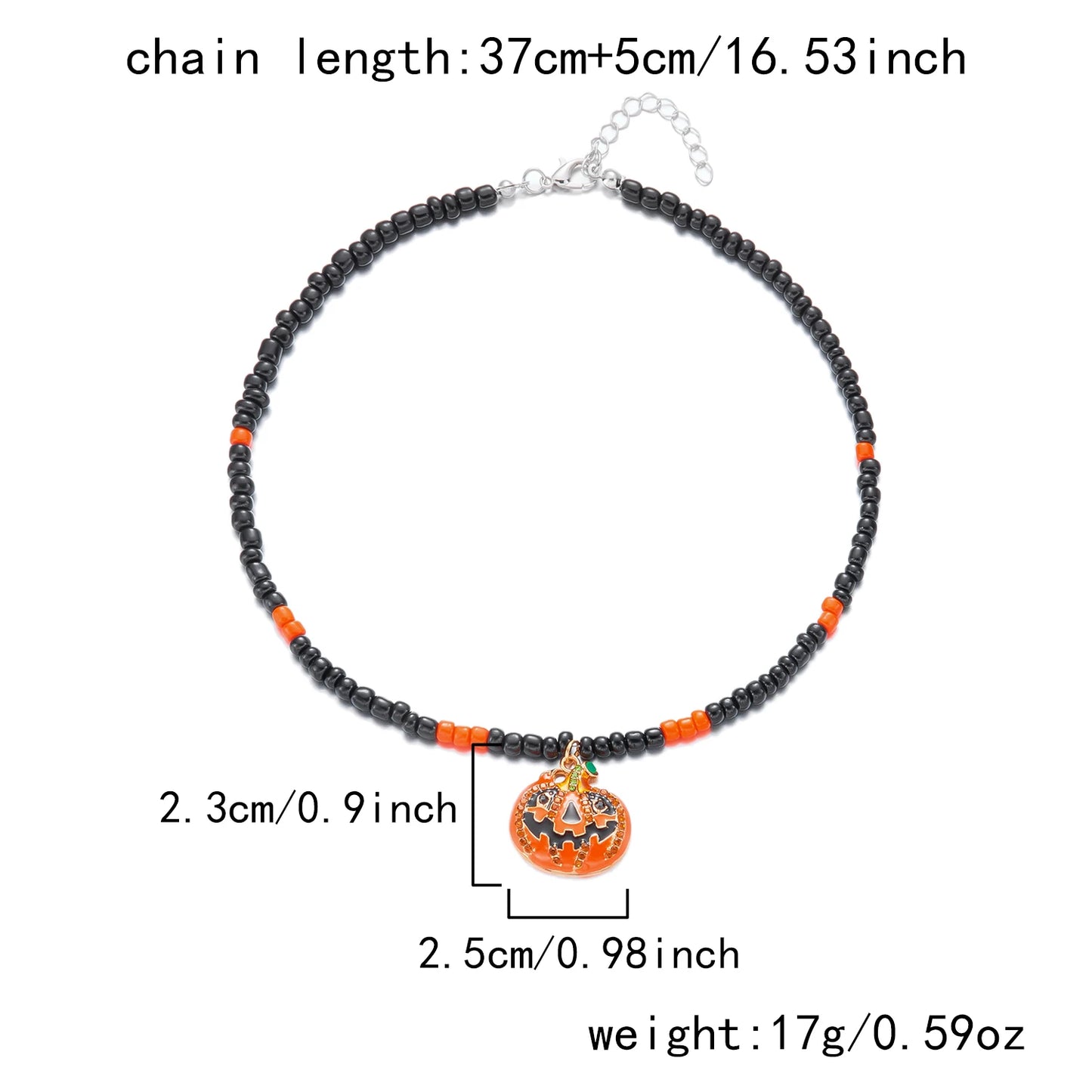 Simple Mixed Color Rice Beads Necklace for Women Gothic Dark Spider Bat Pumpkin Skull Pendant Necklace Halloween Jewelry Gift