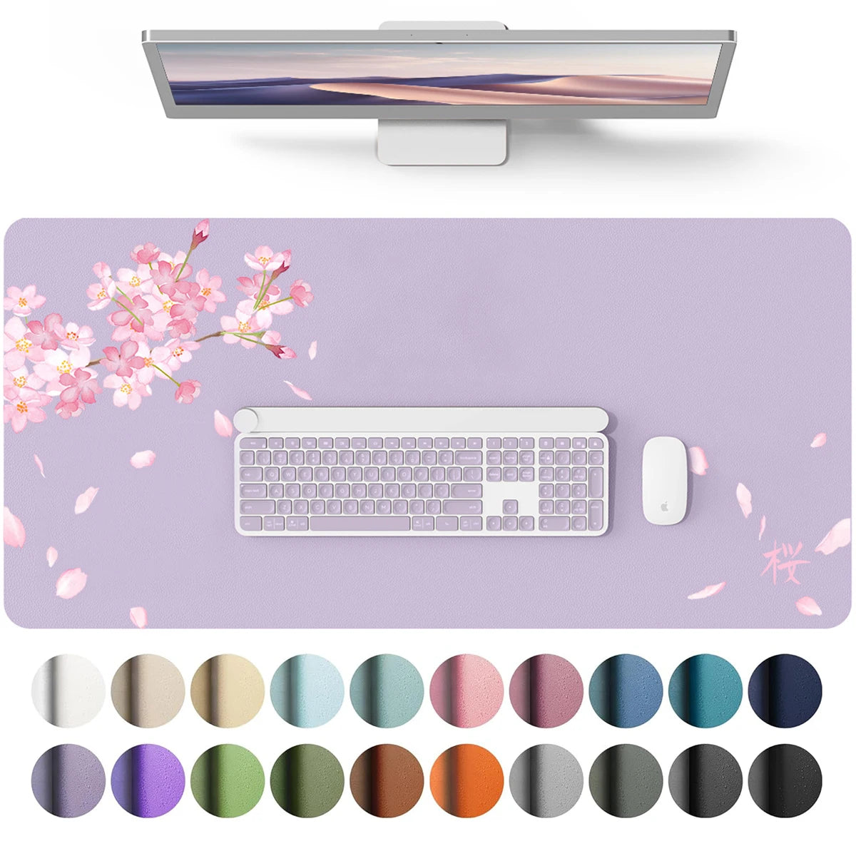 Leather Desk Pad Protector,Mouse Pad, Pink Flower Office Desk Mat, Waterproof Keyboard Mat for School Home Office Girl women