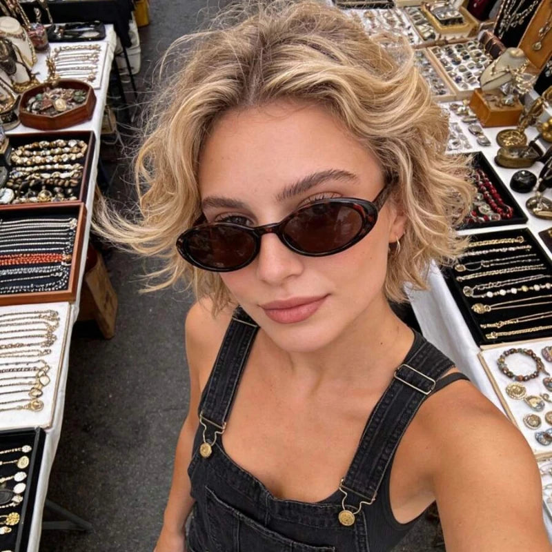 Retro Cat Eye Oval Frame Decorative Glasses Lightweight PC Material Trendy Street Style Concave Design Unisex