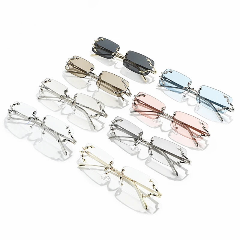 JNPCXI New Y2K Rimless Square Star Sunglasses for Women Fashion Vintage Hip Hop Driving UV400 Eyewear Frame Outdoor Men Punk