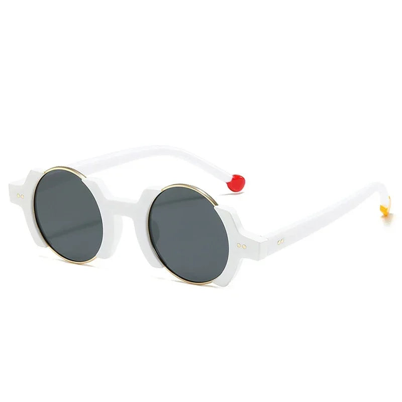 JNPCXI Ins Popular Fashion Round Women Punk Sunglasses Yellow Lens Retro Rivets Men Trending Sun Glasses Gradient Shades UV400