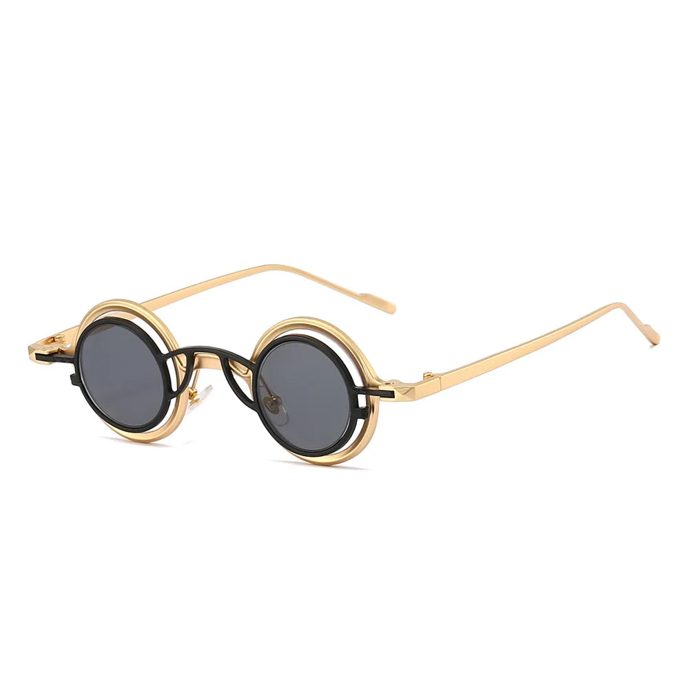 JNPCXI New 2 in 1 Punk Round Men Sunglasses Retro Rivets Women Gold Black Shades UV400 Sun Glasses