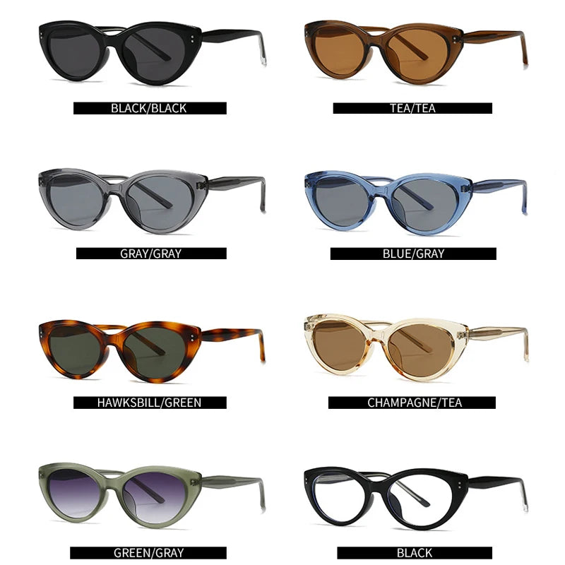 JNPCXI Fashion Cat Eye Jelly Color Women Sunglasses Shades UV400 Fashion Green Gradient Men Punk Rivets Sun Glasses