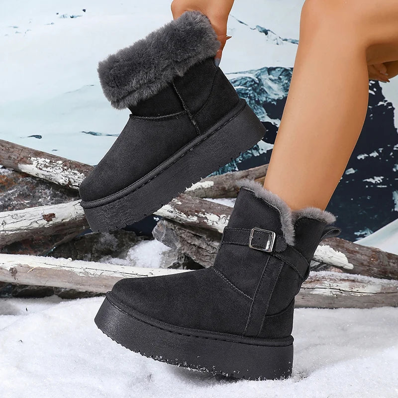 Faux Suede Chunky Platform Snow Boots Women Winter Warm Long Plush Ankle Boots Woman Thick Sole Non Slip Cotton Padded Shoes 41