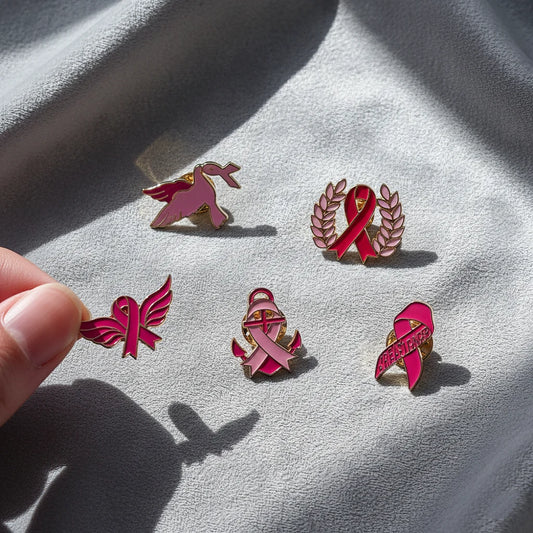 5pcs Pink Ribbon Enamel Pins Set, Breast Cancer Awareness Gifts for Women, Support Survivor Fighter Brooch Badges