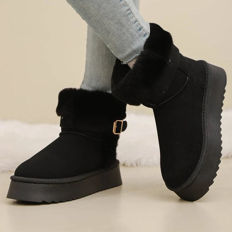 Ankle Strap Detor Snow Boots for Women Winter Chic Faux Suede Platform Snow Boots Woman Non Slip Warm Plush Booties Mujer