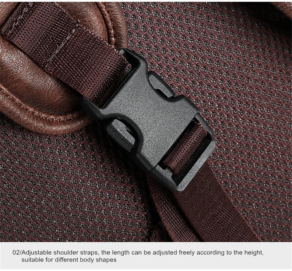 JEEP BULUO Leather Men Backpack Business 15.6" PC Bag Large Capacity Travel Bag