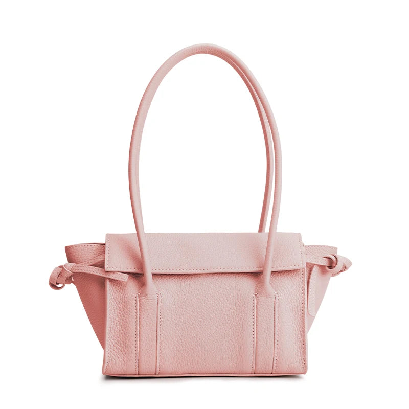 Women's Long-Handled Genuine Cowhide Leather Tote Bag Luxury Designer Pebbled Leather Drawstring Side Crossbody Shoulder Bag