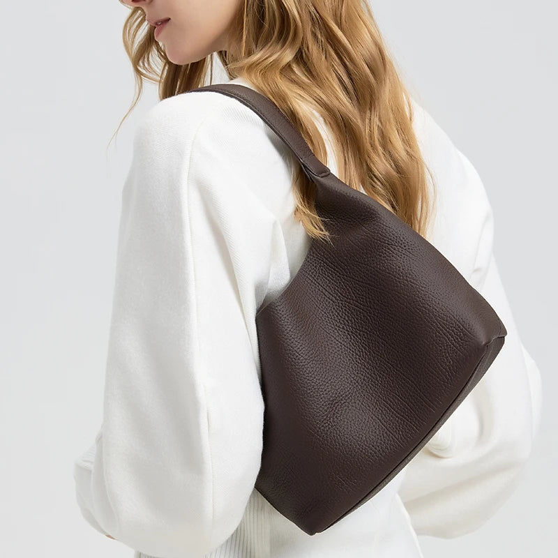 Women's Cowhide Genuine Leather Underarm Bags Female Retro Top grain leather Shoulder Bag Ladies Luxury Designer Handbags