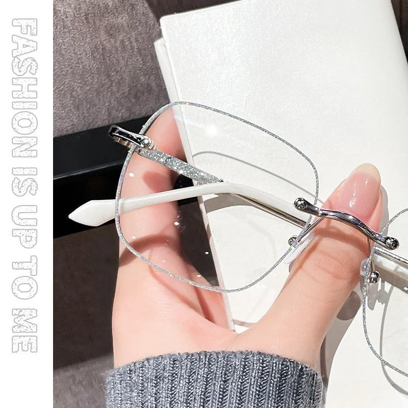 Anti-blue Light Glasses Women Shiny Anti Radiation Glasses Retro Rimless Frame