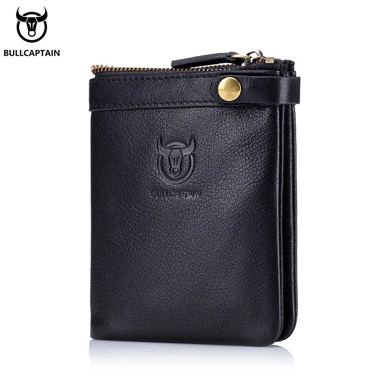 BULLCAPTAIN2022 Vertical Men's Leather Coin Purse High Quality Zipper Organizer RFID Function ID Holder Men's Wallet 058 S