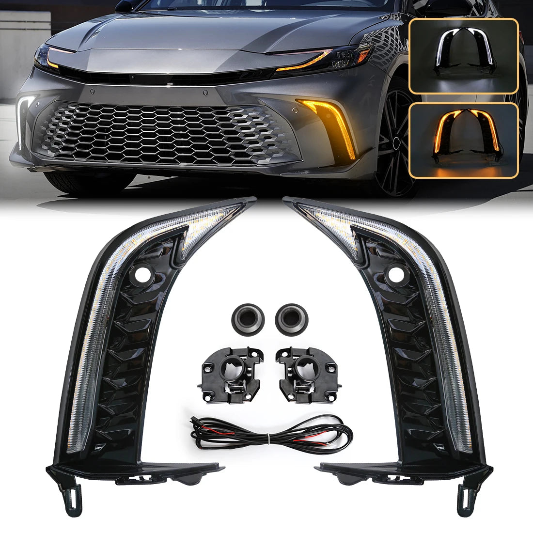 DRL For Toyota Camry SE XSE 2024 2025 Daytime Running Lights with Radar Hole LED Fog Lamp Dynamic Turn Signal Start Up Animation