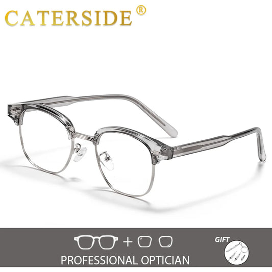 CATERSIDE Women Optical Glasses Half Frame Mirror Frame Prescription Eyeglass Private Customization Circular Lens Retro Eyeglass