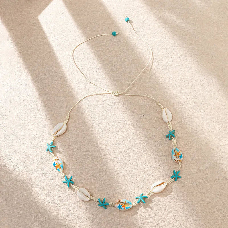 2026 Summer Boho Cowrie Shell Choker Necklace for Women Girls Y2K Cute Blue Starfish Beads Collar Beach Vacation Jewelry Gift