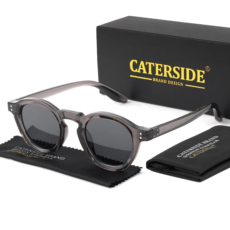 CATERSIDE Round Polarized Sunglasses Men Retro TR90 High-Quality TAC Lenses Sun Glasses Women Driving Fishing Eyewear Travel