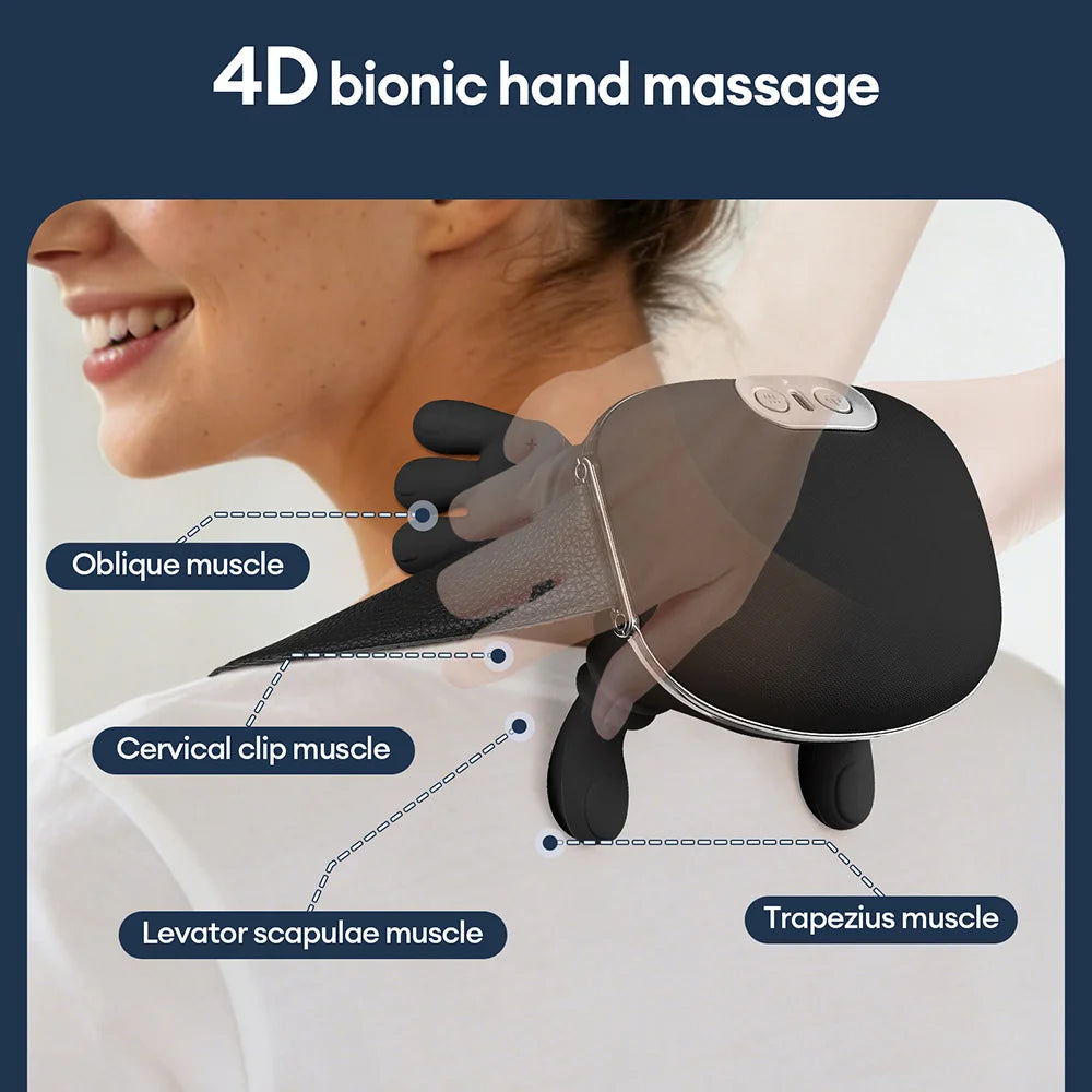 Black Bionic Finger Neck Shoulder Massager Neck Cervical Trapezius Kneading Massage Shawl Bionic Hand Silicone Neck masajeador
