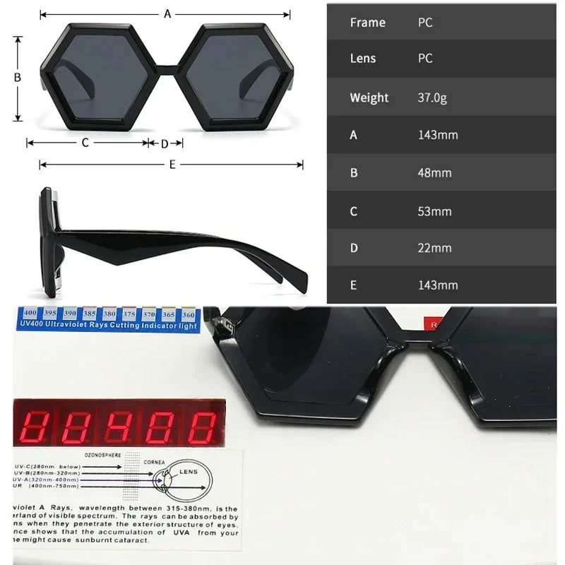 JNPCXI Retro Polygon Sunglasses Women Gradient Red Shades Fashion Men Double Color Trending Sun Glasses