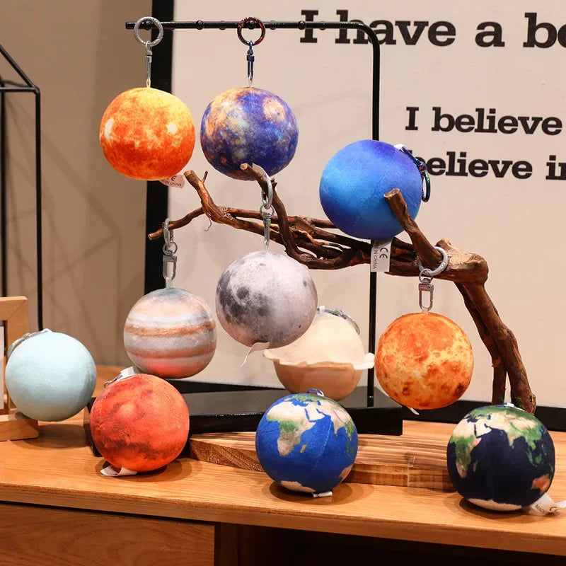 7.5cm Space Planet Plush Toy Simulation Earth Sun Moon Venus Mars Saturn Pendant Keychain Astronomy Enthusiasts' Collection