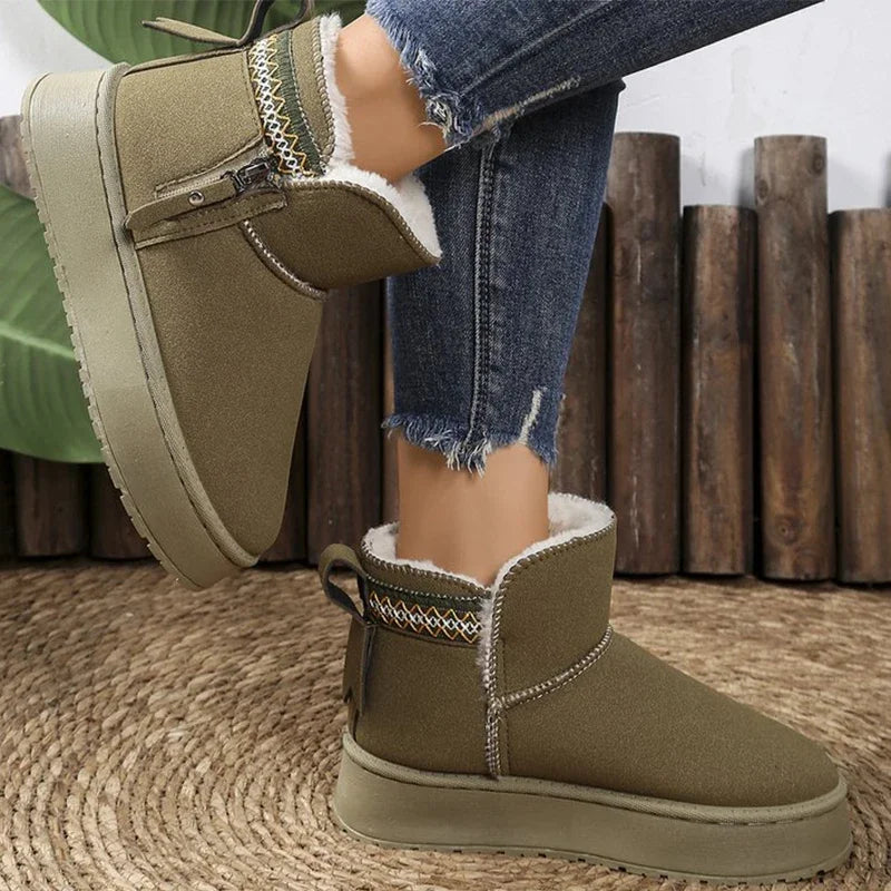 Warm Thicken Plush Snow Boots Women Zipper Non Slip Platform Winter Boots Woman Thick Sole Cotton Ankle Booties Plus Size 42