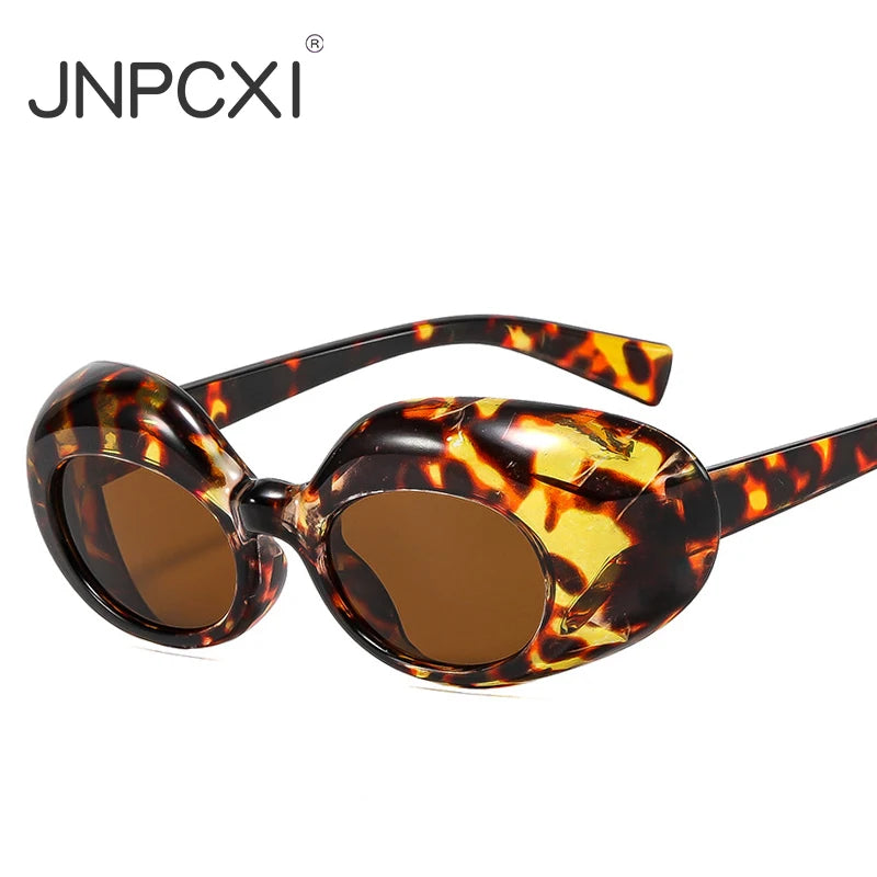JNPCXI New Retro Oval Women Men Sunglasses Leopard Punk UV400