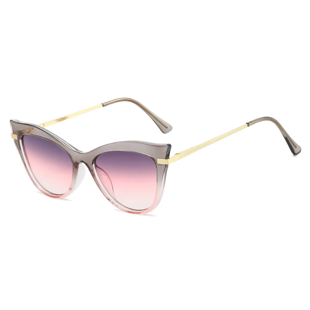 JNPCXI New Cat Eye Double Color Sunglasses Women Fashion Gradient Shades UV400 Eyeglass Frame Men