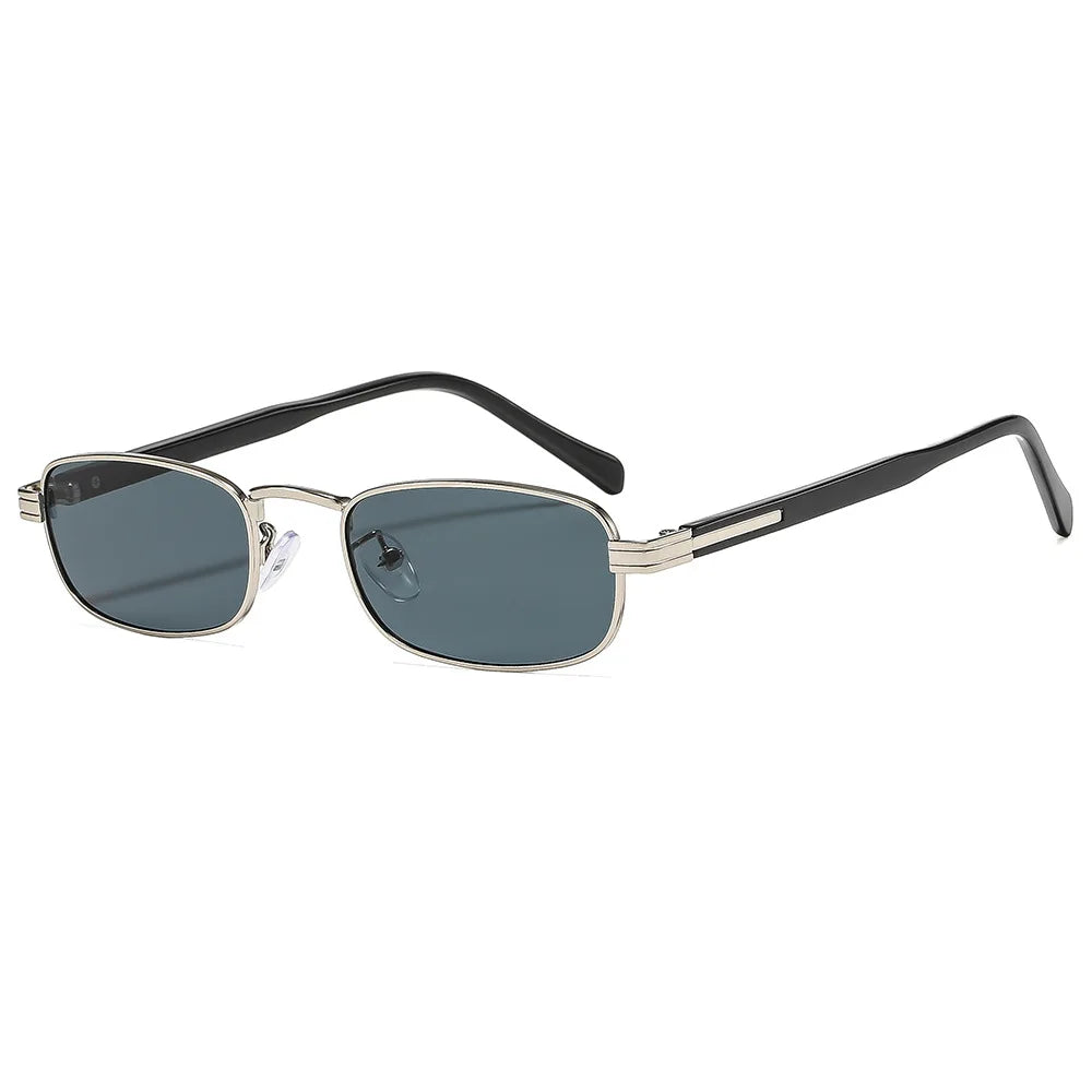 JNPCXI New Metal Rectangle Women Sunglasses Fashion Gradient Black Tea Shades UV400 Men Punk Sun Glasses