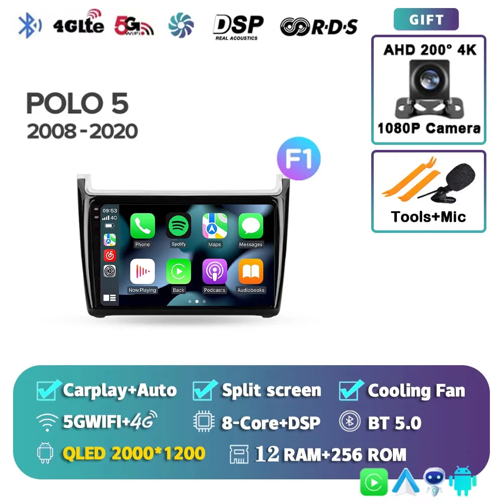 For Volkswagen POLO 5 2008 - 2020 Android 15 12+256GB Car Radio Carplay Auto Multimedia Stereo Video Player GPS Navigation