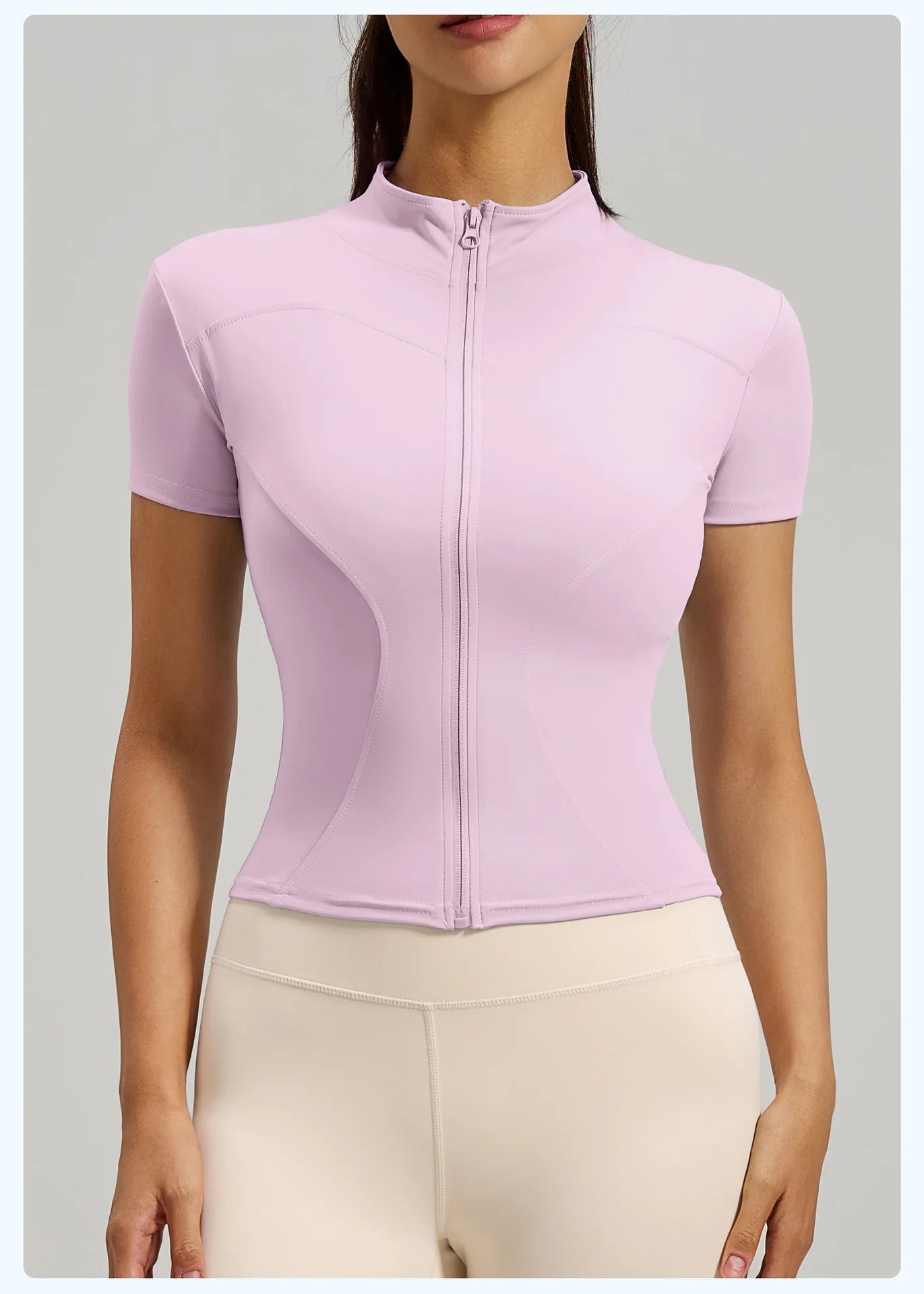 Women's Zipper Short Sleeve Yoga Top Quick Dry Fitness T-Shirt Stand Collar Sportswear