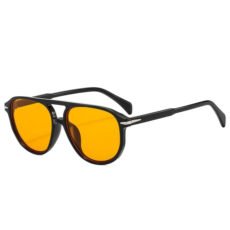 JNPCXI Retro Double Bridges Pilot Men Rivets Sunglasses UV400 Fashion Women Luxury Sun Glasses Black Orange Shades