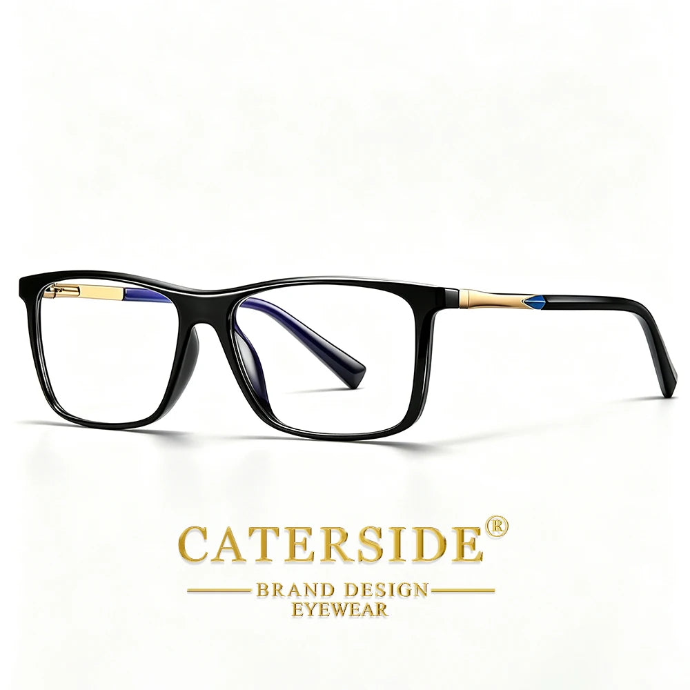 CATERSIDE Men's Tr90 Anti Blue Light Glasses Square Frame Glasses Classic Spring Leg Glasses Women's Computer Protective Glasses