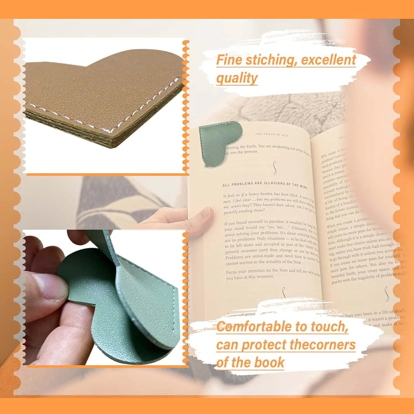 Leather Heart Bookmarks ,6 Pieces Cute Corner Page Book Marks for Teachers Students Book Reading Lovers, for School Office Home