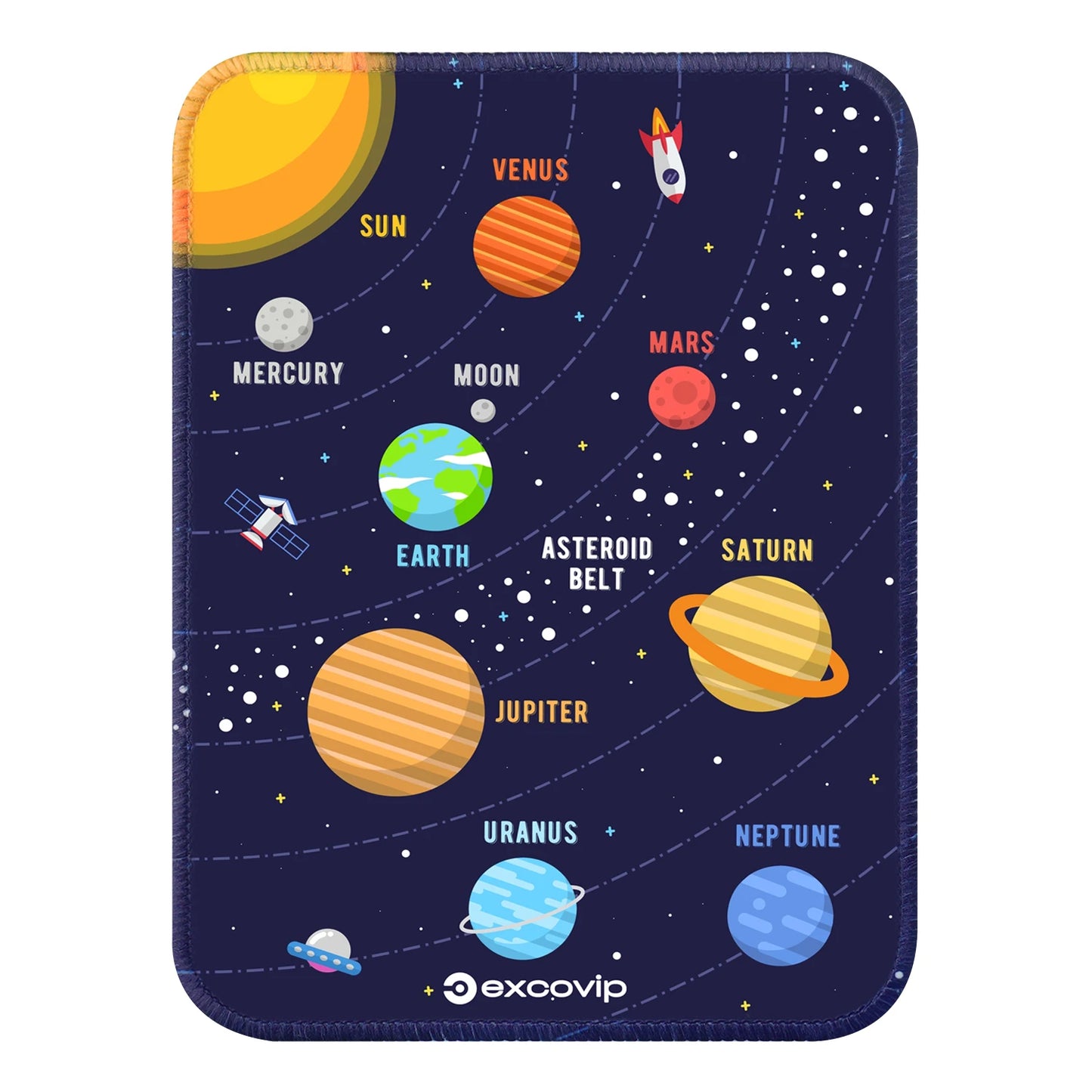 EXCO Mini Solar System Mouse Pad with Stitched Edge Non-Slip Rubber Base Small Office Mousepad for Laptop Computer Portable