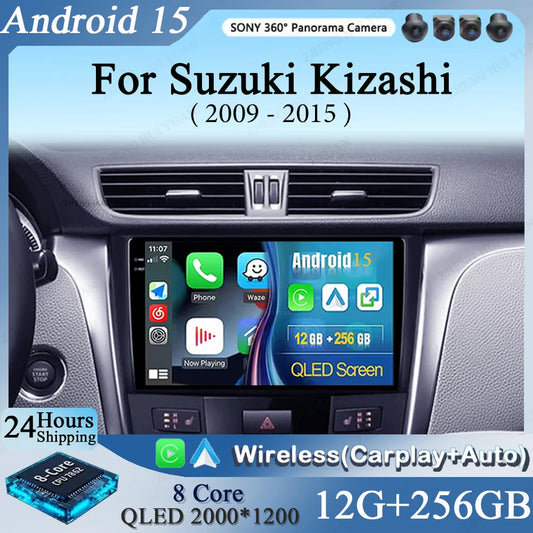 CarPlay Auto Android 15 For Suzuki Kizashi 2009 - 2015 Car Radio Multimedia navigation video DVD Autoradio Stereo 2din 4G+BT GPS