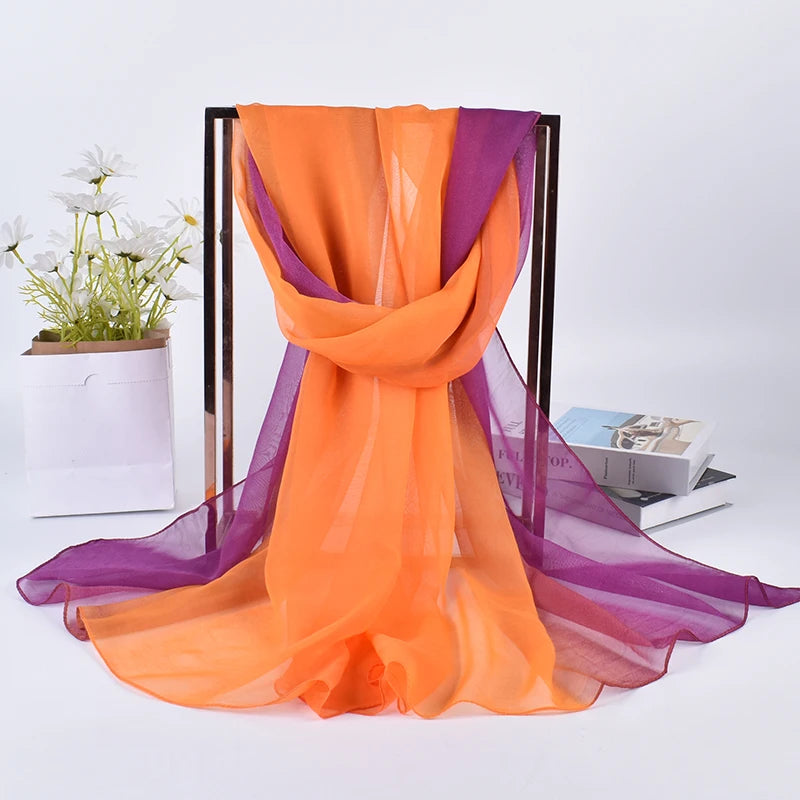 2023 Spring/Summer New Three Color Gradient Silk Scarf 75 * 180 Georgette Long Scarf