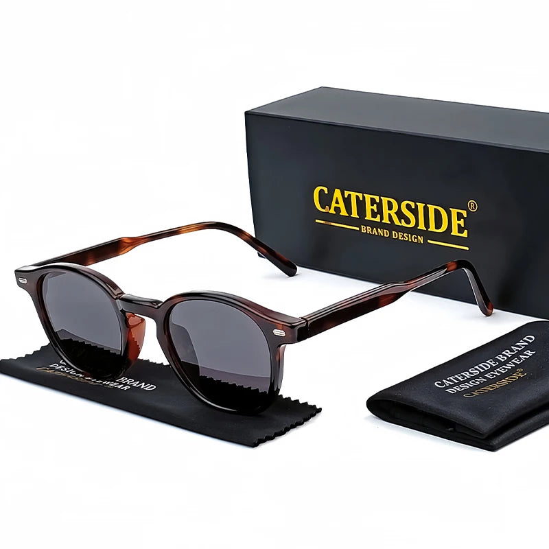 CATERSIDE Polarized Round Sunglasses Men TR Frame Core Insert Leg Sun Glasses Women Set Retro Driving Fishing Punk Eyewear UV400
