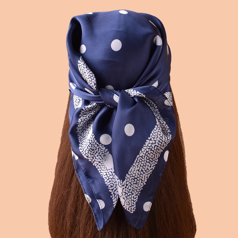 1pc Geometric Spiral Polka Dot Print Satin Square Scarf Women's Spring Fashion Hair Accessory Can Be Used as Belt Bag Decor Silk