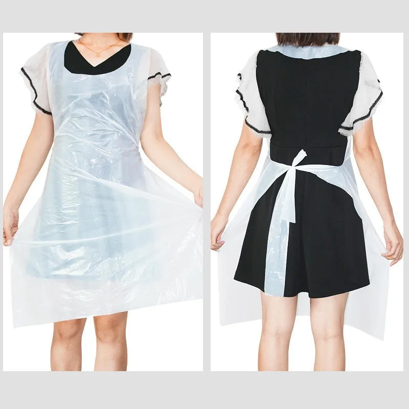 100pcs Thick Long Disposable Plastic Apron: Waterproof Oil-Proof for Restaurant Hot Pot, Adult Cleaning Smock