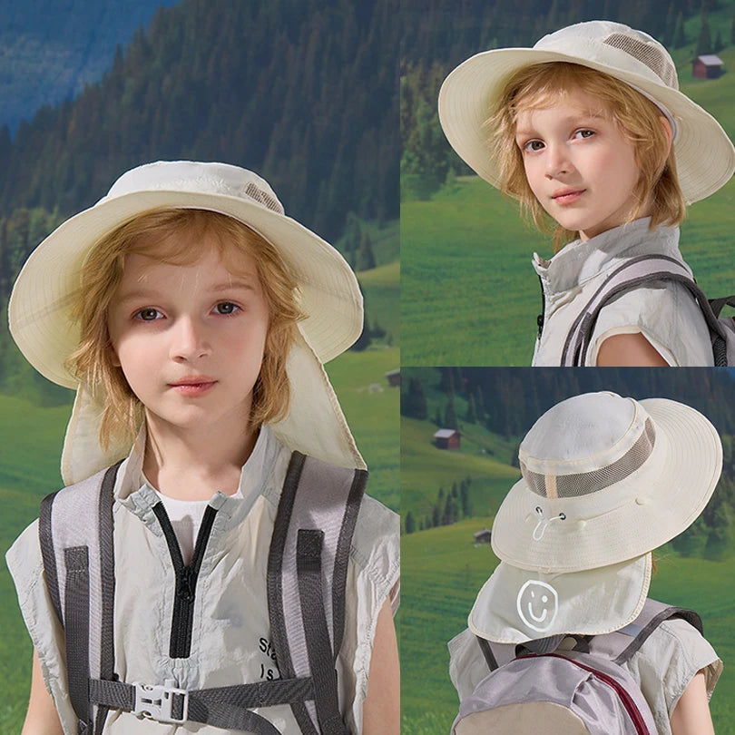 1210Quick-drying l Children's Bucket Hats Kids Wide Brim Beach UV Protection Outdoor Essential Sun Caps