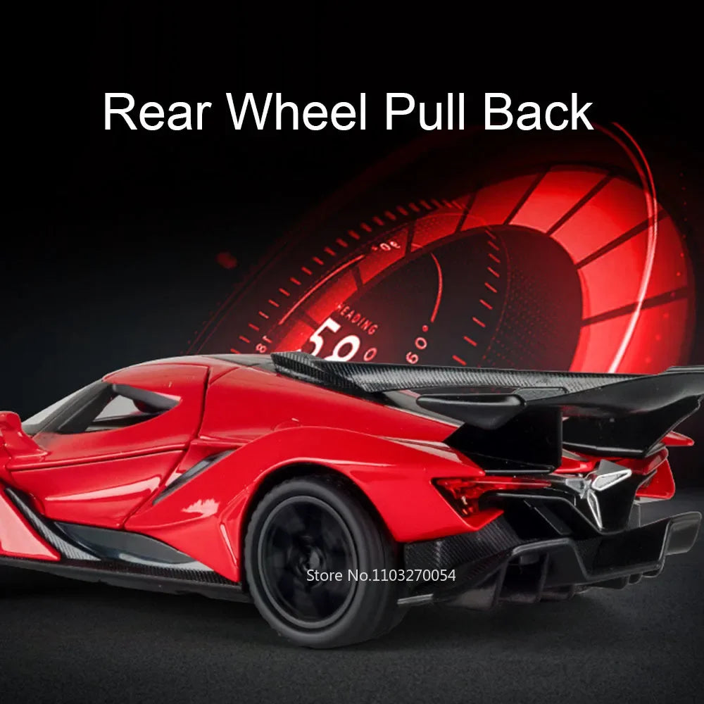 1:32 Apollo IE EVO Alloy Model Toy Diecast Car Doors Opened Sound Light Pull Back Miniature Rubber Tires Cars Kid Christmas Gift