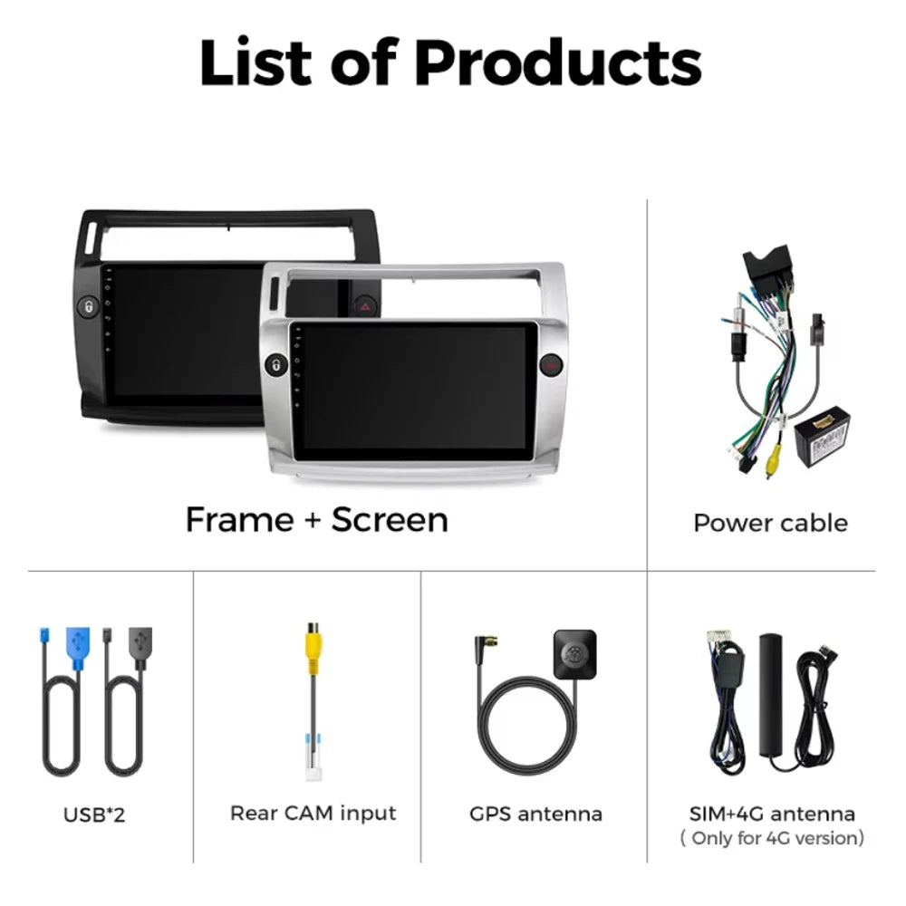 For Citroen C4 C-Triomphe C-Quatre 2004 - 2009  Carplay Auto Android 15 Car Radio Multimedia Video Player Navigation wifi 4G RDS