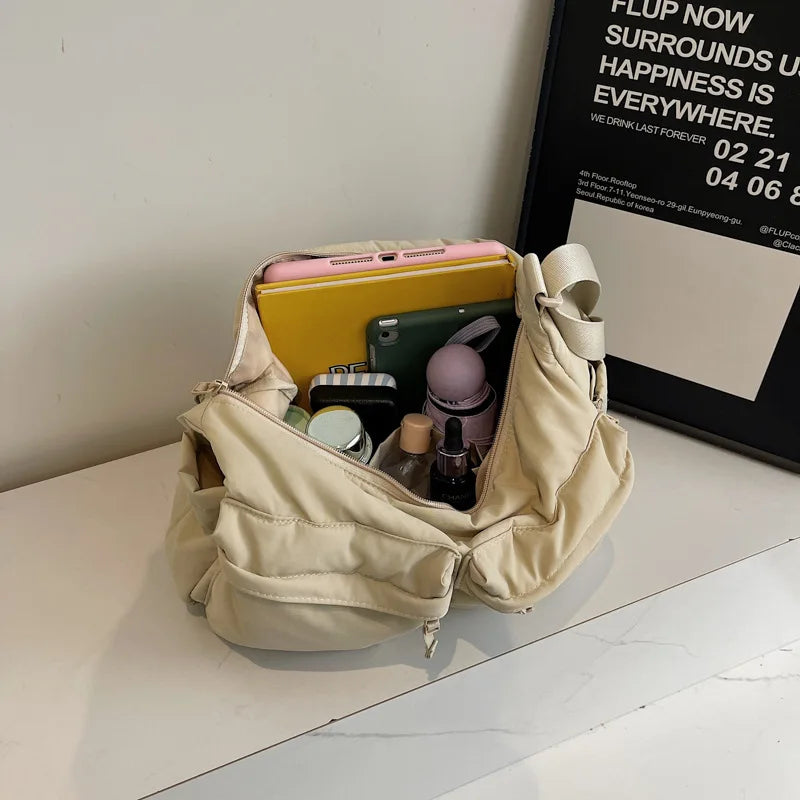 Purple Casual Work Style Waterproof Nylon Crossbody Shoulder Bag Large Capacity