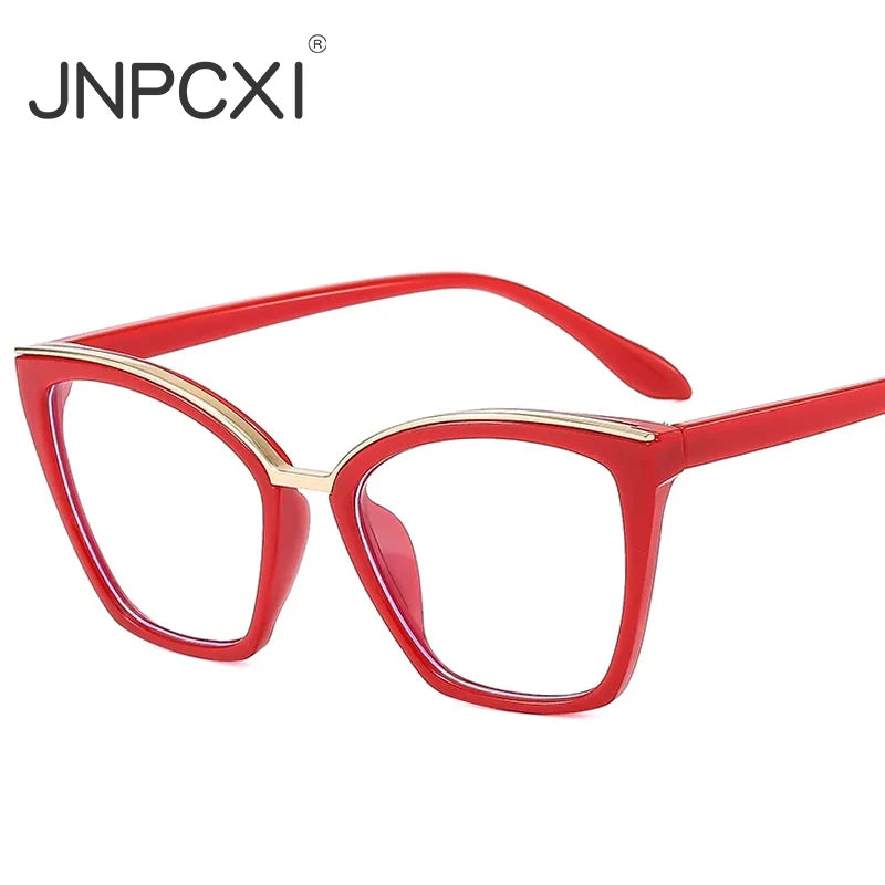 JNPCXI New Fashion Cat Eye Anti Blue Light Flat Top Glasses Metal Decorative Frame UV400 Protection for All Gender