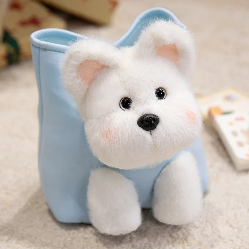 Kawaii Dog Plush Toy Pouch Storage Bag Hide-and-seek Animal Dog Plush Stuffed Doll With Snack Bag Intresting Toy Birthday Gifts
