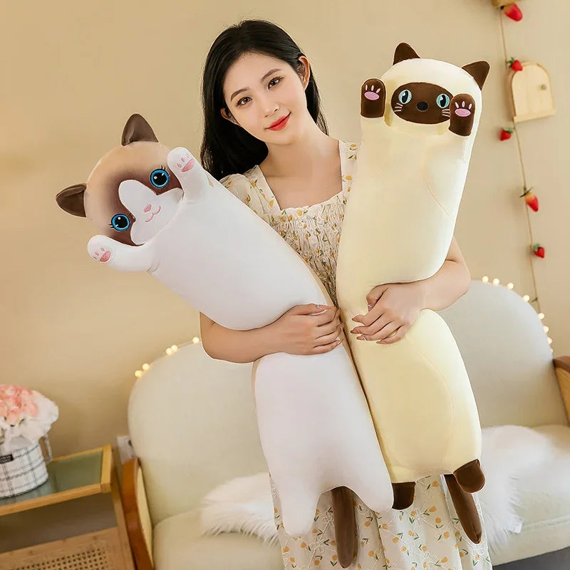 Cute  Cat Plush Toy Long Pink Brown Grey Sleeping Cats Leg Pillow Squishy Little Animal Doll Appeasing Plushie Gift